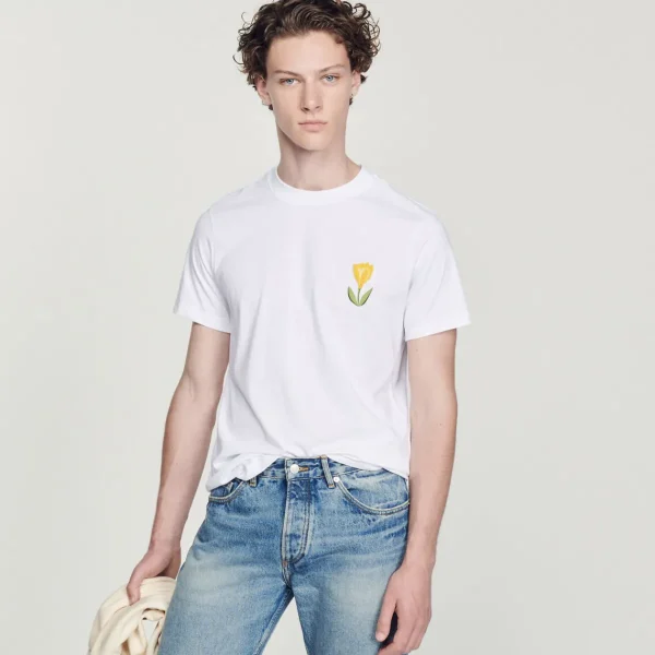 Cheap Cotton T-Shirt With Tulip Embroidery Men T-Shirts & Polos