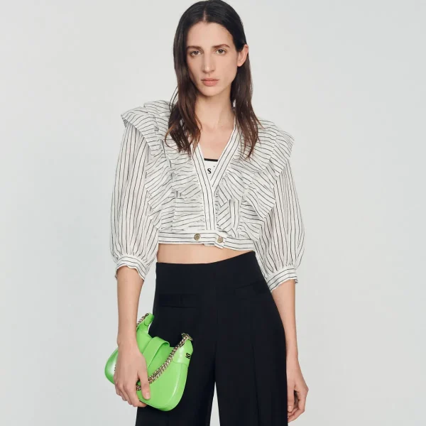 Store Cropped Linen Top With Stripes Women Tops & Shirts