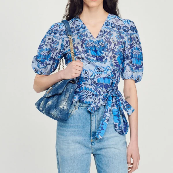 Fashion Cropped Printed Wrap Top Women Tops & Shirts