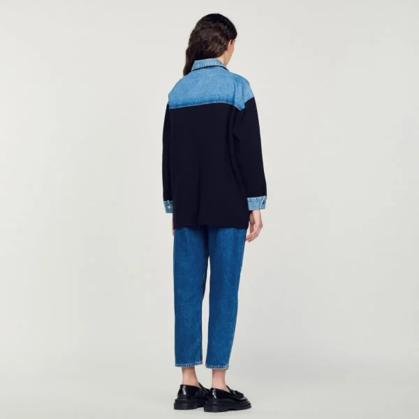 Online Dual Material Jacket Style Cardi-Coat Women Coatigans