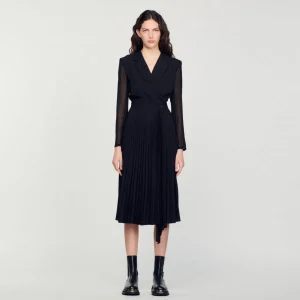 Outlet Dual-Material Long-Sleeved Dress Women Dresses