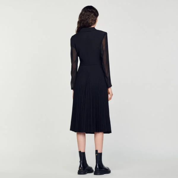 Outlet Dual-Material Long-Sleeved Dress Women Dresses