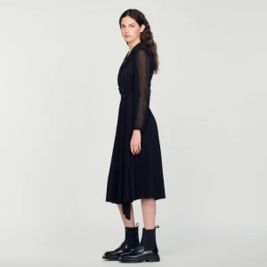 Outlet Dual-Material Long-Sleeved Dress Women Dresses