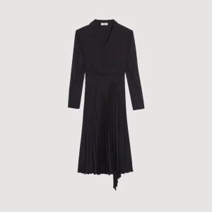 Outlet Dual-Material Long-Sleeved Dress Women Dresses