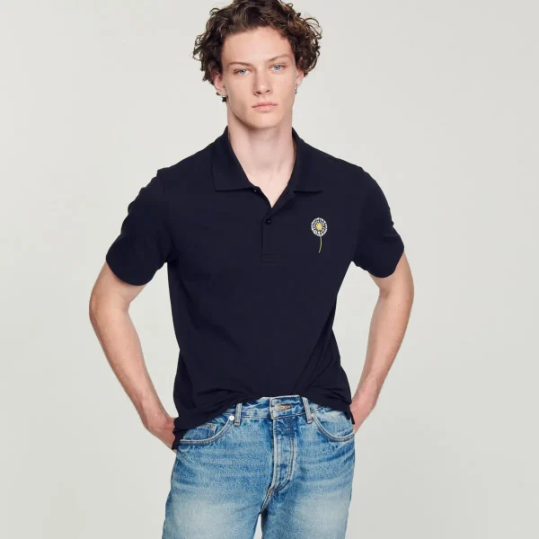 Shop Embroidered Dandelion Polo Shirt Men T-Shirts & Polos