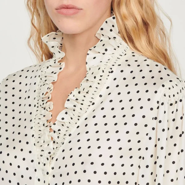 Store Flowing Shirt With Mini Polka-Dot Print Women Tops & Shirts