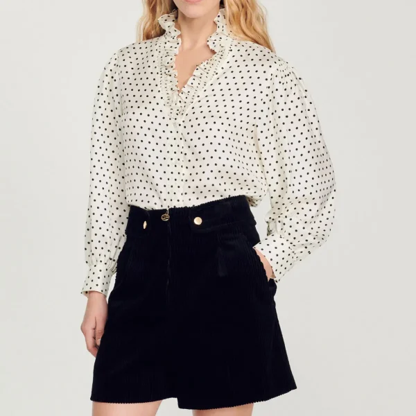 Store Flowing Shirt With Mini Polka-Dot Print Women Tops & Shirts