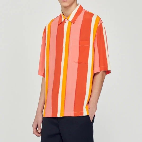 Cheap Flowing Striped Short-Sleeved Shirt Men Shirts