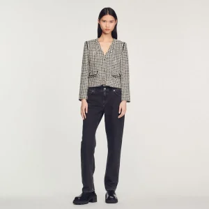 Discount Houndstooth Tweed Jacket Women Jackets & Blazers