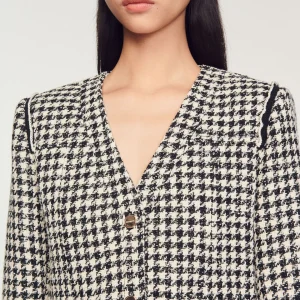 Discount Houndstooth Tweed Jacket Women Jackets & Blazers