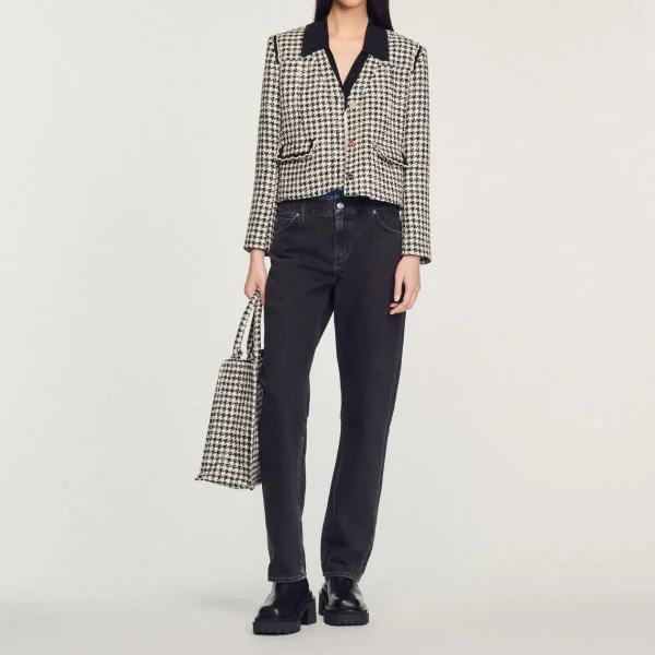 Discount Houndstooth Tweed Jacket Women Jackets & Blazers