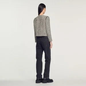 Discount Houndstooth Tweed Jacket Women Jackets & Blazers
