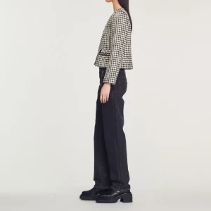 Discount Houndstooth Tweed Jacket Women Jackets & Blazers