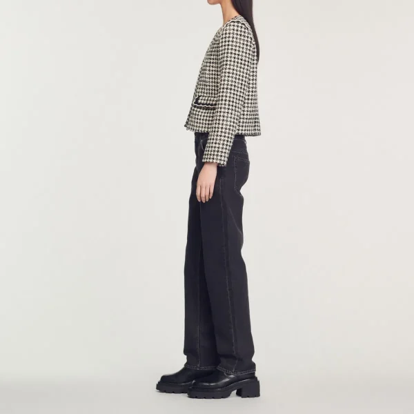 Discount Houndstooth Tweed Jacket Women Jackets & Blazers