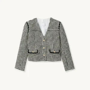 Discount Houndstooth Tweed Jacket Women Jackets & Blazers