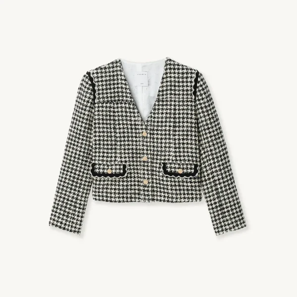 Discount Houndstooth Tweed Jacket Women Jackets & Blazers