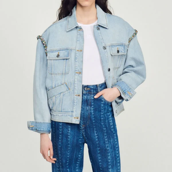 Hot Jean Jacket With Rhinestones Women Jackets & Blazers