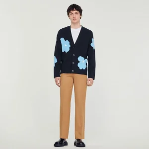 Store Knit Cardigan With Flower Motifs Men Shirts