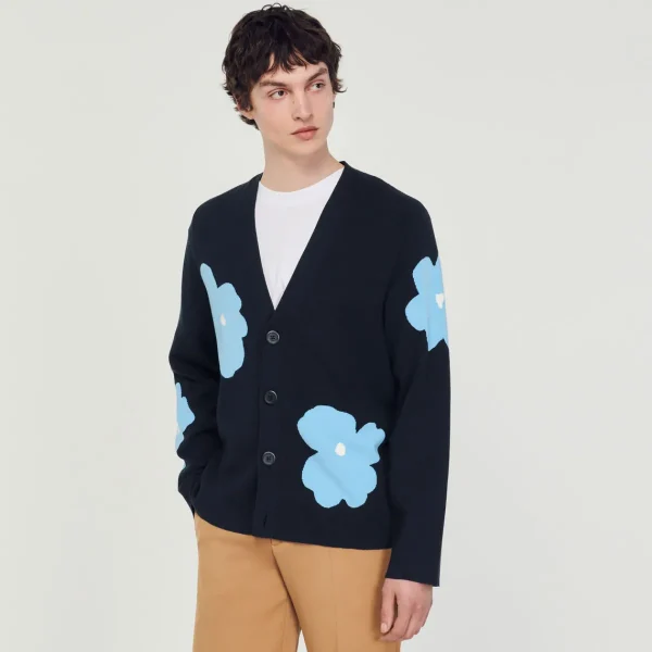 Store Knit Cardigan With Flower Motifs Men Shirts