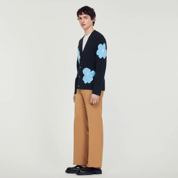 Store Knit Cardigan With Flower Motifs Men Shirts