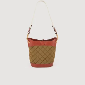 Clearance Leather And Quilted Fabric Bucket Bag Women Pouches & Handbags