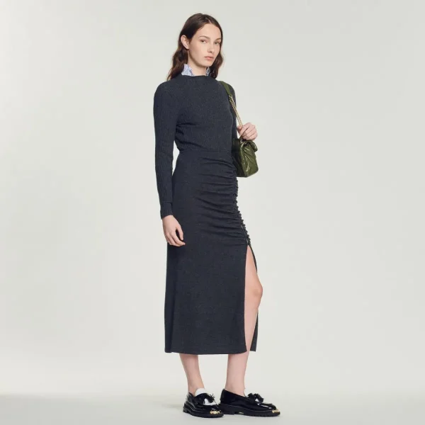 New Long, Gathered Knit Dress Women Dresses