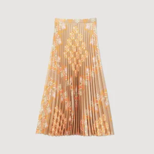 Hot Long Printed Skirt With Pleats Women Skirts