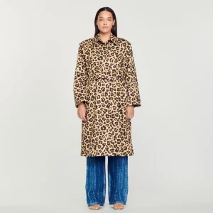 New Oversized Leopard-Print Trench Coat Women Coats