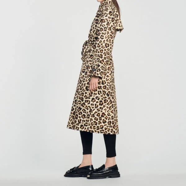 New Oversized Leopard-Print Trench Coat Women Coats