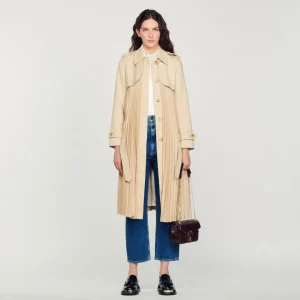 Outlet Pleated Trench Coat With Belt Women Coats