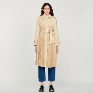 Outlet Pleated Trench Coat With Belt Women Coats