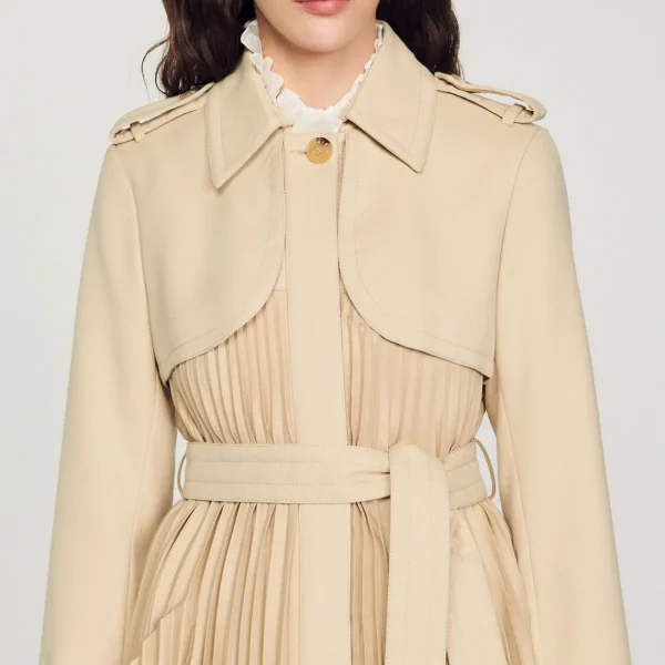 Outlet Pleated Trench Coat With Belt Women Coats