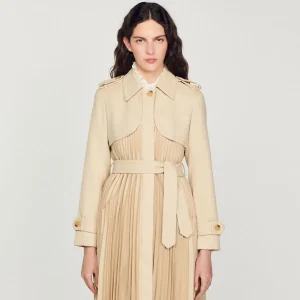 Outlet Pleated Trench Coat With Belt Women Coats