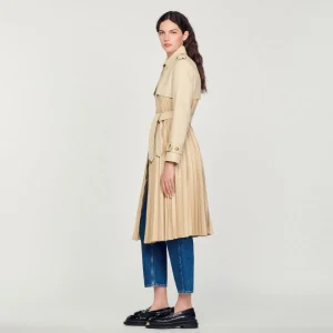 Outlet Pleated Trench Coat With Belt Women Coats