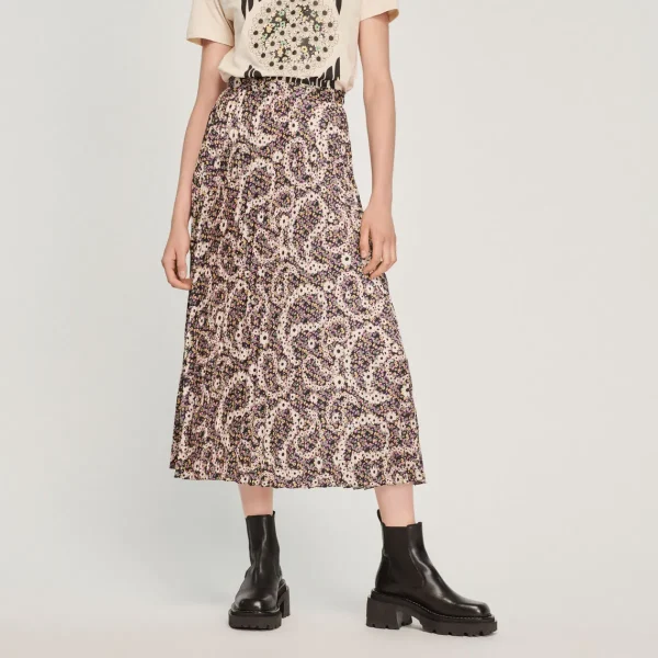 Discount Printed Midi Skirt With Pleats Women Skirts