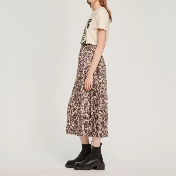 Discount Printed Midi Skirt With Pleats Women Skirts