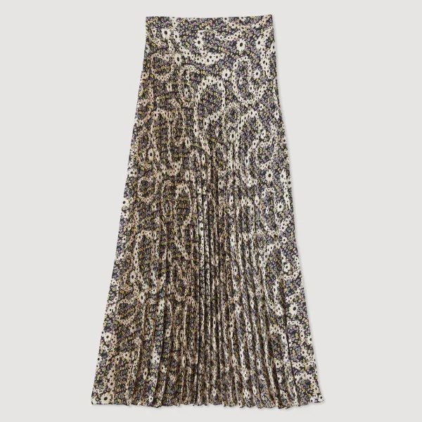 Discount Printed Midi Skirt With Pleats Women Skirts