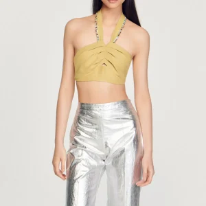 Discount Rhinestone-Embellished Crop Top Women Matching Sets