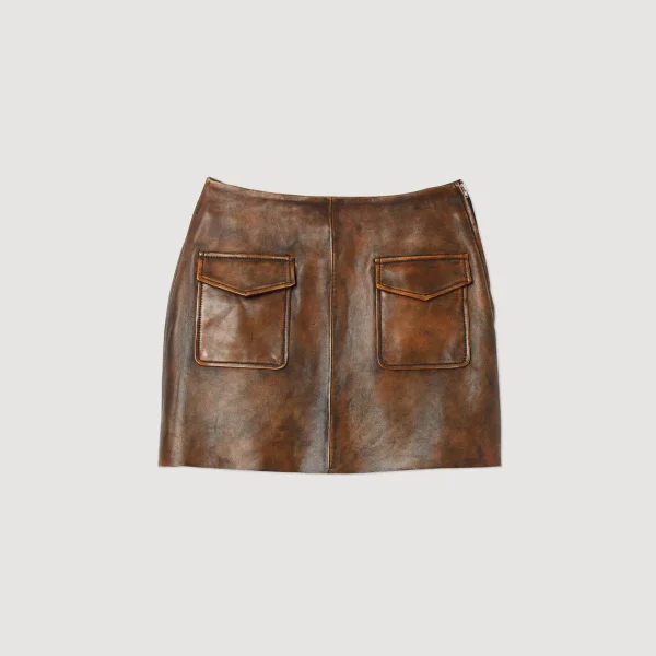 Shop Short Distressed Leather Skirt Women Skirts