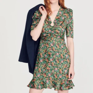 Online Short Dress With Autumn Flowers Print Women Dresses