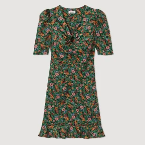 Online Short Dress With Autumn Flowers Print Women Dresses