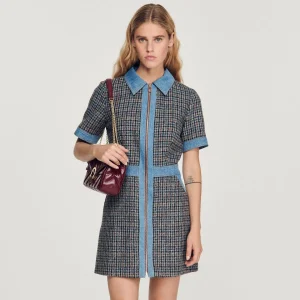 Best Sale Short Tweed And Denim Dress Women Dresses