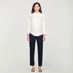 Best Sale Silk Shirt With Pleated Trim Women Tops & Shirts