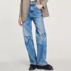 Hot Straight-Leg Jeans With Heart Embroidery Women Jeans