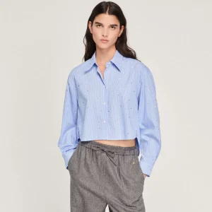 Online Striped Shirt With Rhinestones Women Tops & Shirts