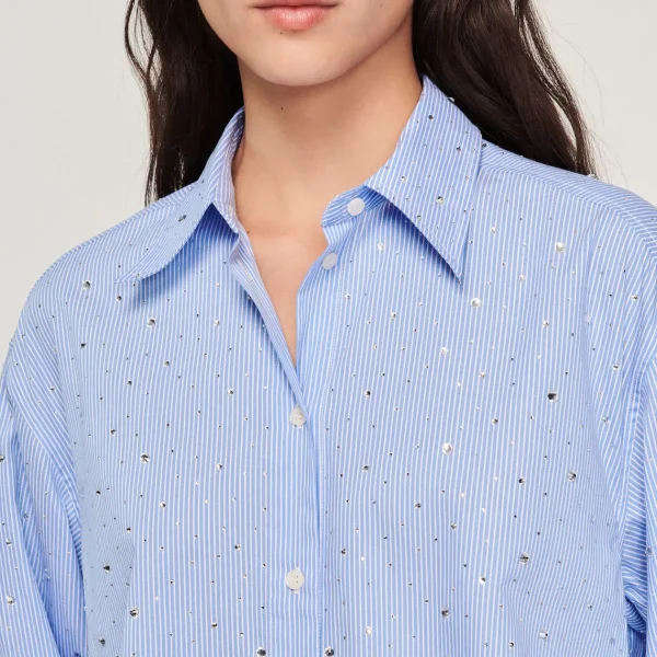 Online Striped Shirt With Rhinestones Women Tops & Shirts