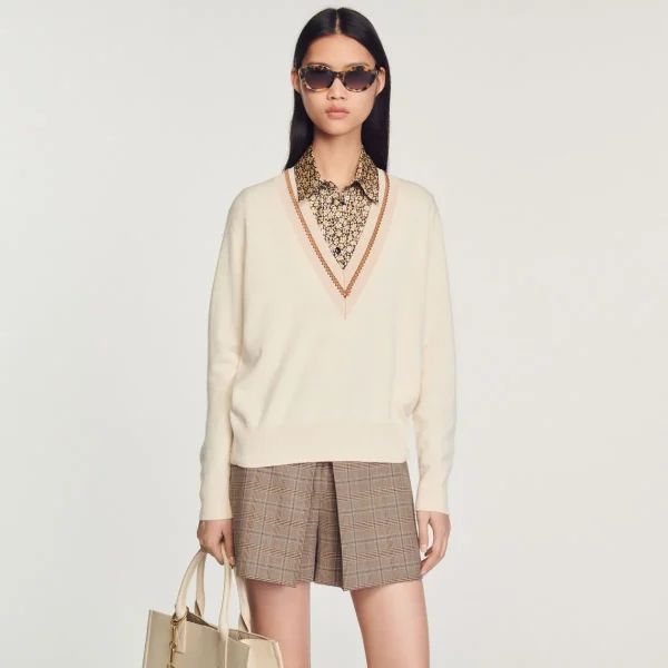 Best Sale Sweater With Contrasting V-Neck Women Sweaters & Cardigans