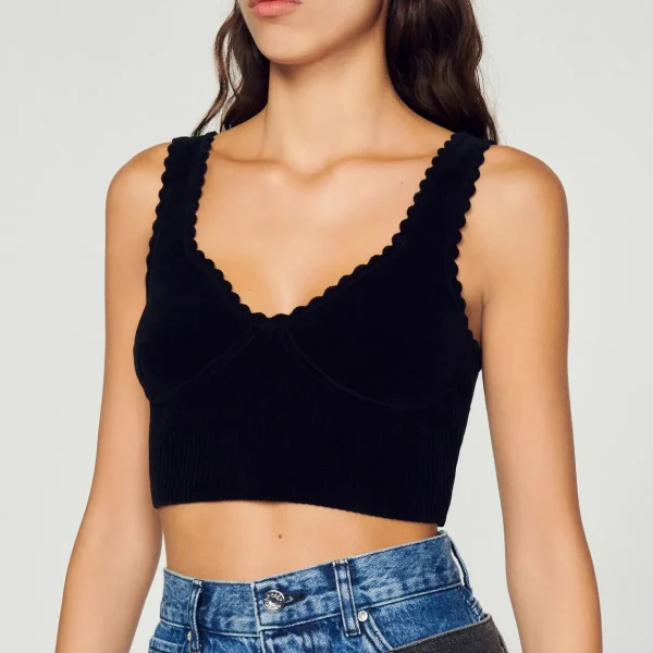 Hot Velour Knit Crop Top Women Matching Sets