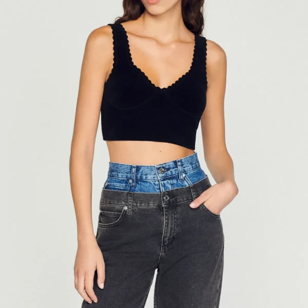 Hot Velour Knit Crop Top Women Matching Sets